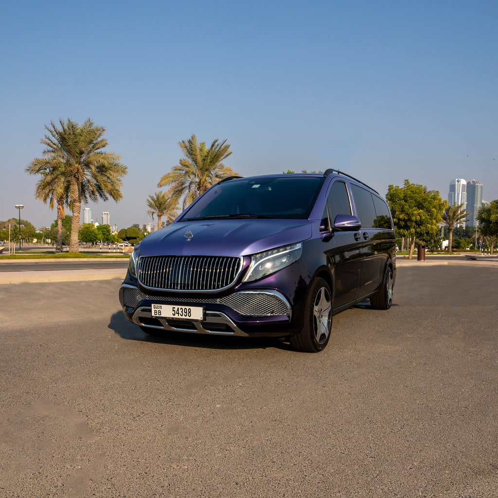 Luxury Maybach Lavender van in Dubai for Skye VIP Limousine rental